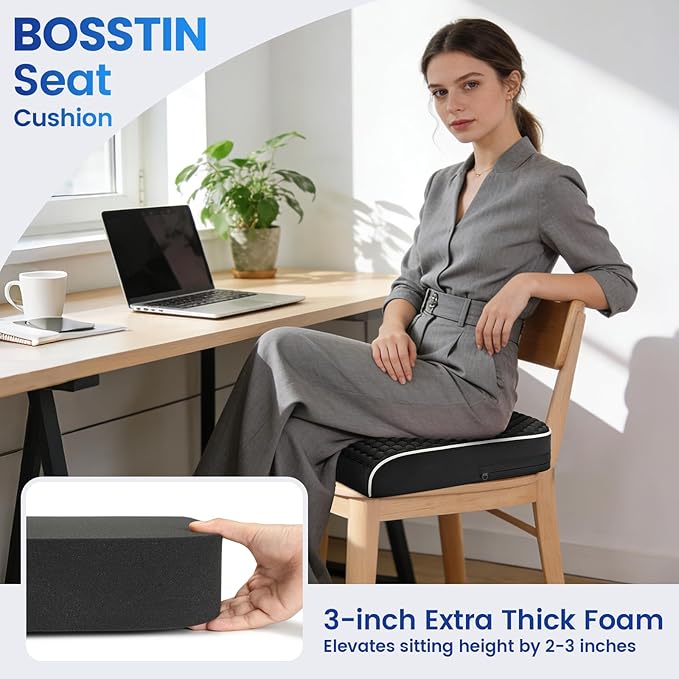 Extra Large Office Chair Cushion, Seat Cushion with High-Resilience Foam & Honeycomb Surface for Back & Tailbone Pain Relief, Butt Pillow for Long Sitting, Car Seat, Wheelchair, Floor(19"x17")