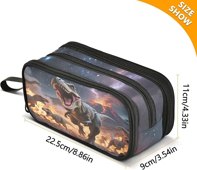 Dinosaurs Roar Pencil Case Box Boys Girls Large Pencil Pouch with Zipper Compartments Big Capacity Stationery Pen Bag Organizer for Kids Teens Adults School