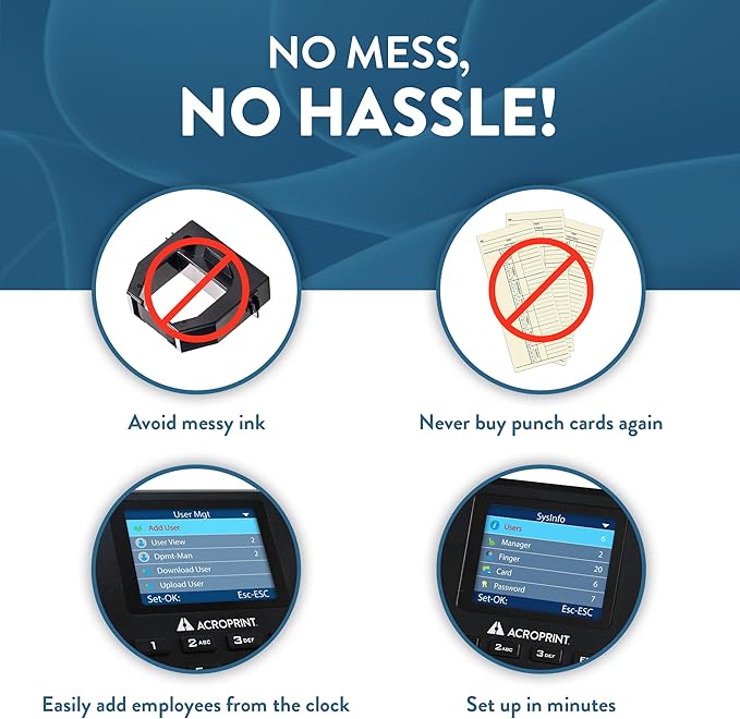 Acroprint BioTouch Self-Contained Automatic Biometric Fingerprint/Proximity Time Clock (No Monthly Fee)