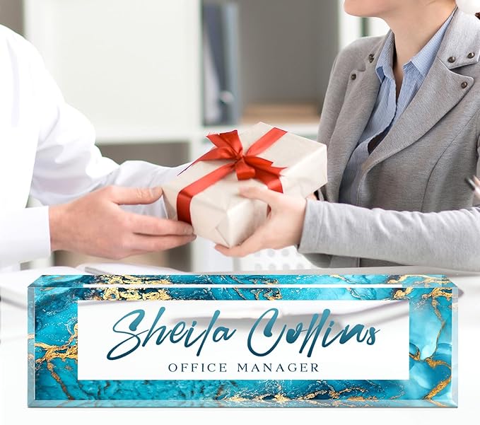 Custom Name Plate for Desk, Employee Appreciation Gifts, Acrylic Desk Name Plate Personalized, Office Desktop Accessories, Office Decor Gifts for Coworkers Boss Teacher (Blue/Gold)