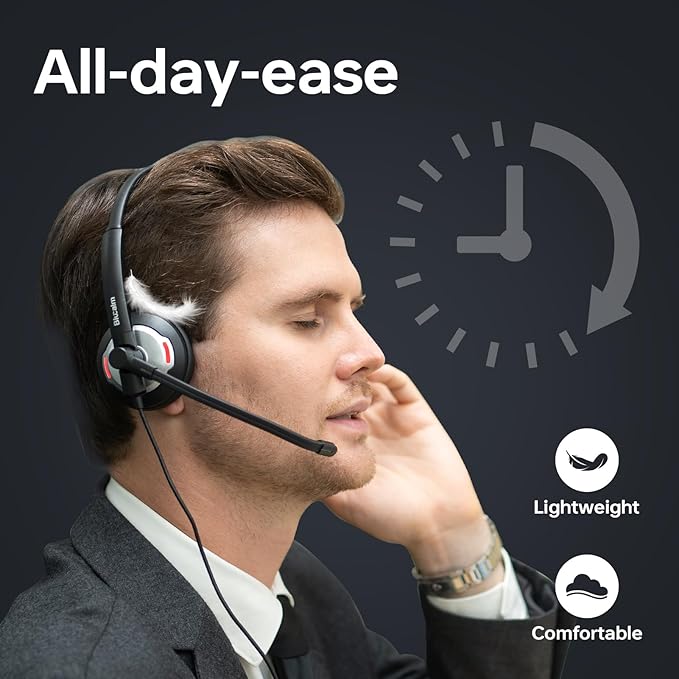 Blucalm Wired Headset with Noise Canceling Mic & in-Line Control, Business Headset with Microphone for PC, USB Computer Headset for Work Call Center, Home Office, Online Classes, Teams, Zoom