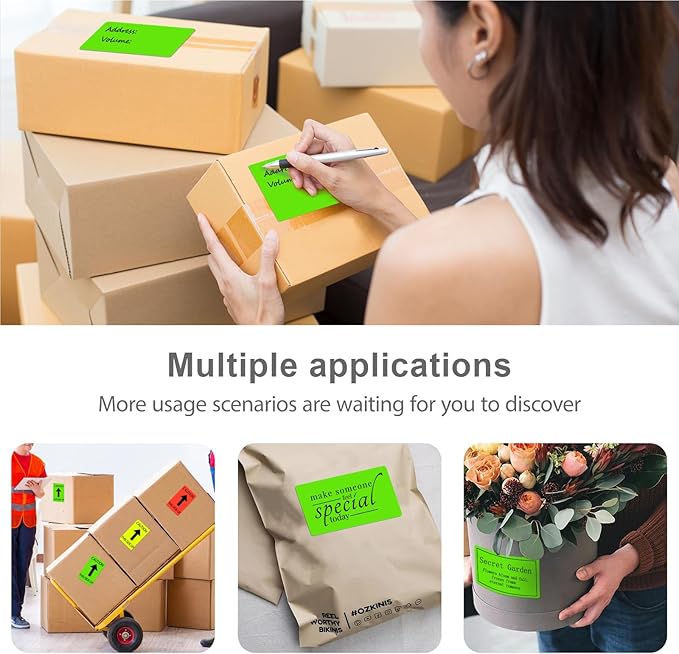 YOULAISHI 3 X 5 Inch Rectangle Sticker Moving Labels for Boxes, 300PCS Waterproof Removable Labels Stickers to Write on for Bar-Codes, Address, Small Business Labeling, Inventory, Light Green