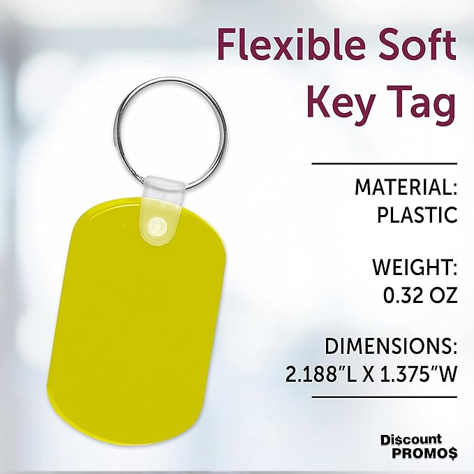 DISCOUNT PROMOS Tag Soft Plastic Keychains - 10 pack -Small Key Tag Chain For Staying Organized - Rubber Key Ring Keychain – Yellow