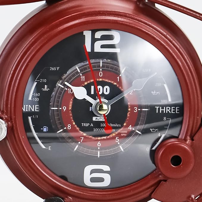 YOUKI Metal Motorcycle Wall Clock,Desk Shelf Clocks Digital Clock for Bedroom,Retro Vintage Non-Ticking Table Clock Battery Operated Silent,Easy to Read,Wall Art16.9 * 1.5 * 7.5 Inches,Red