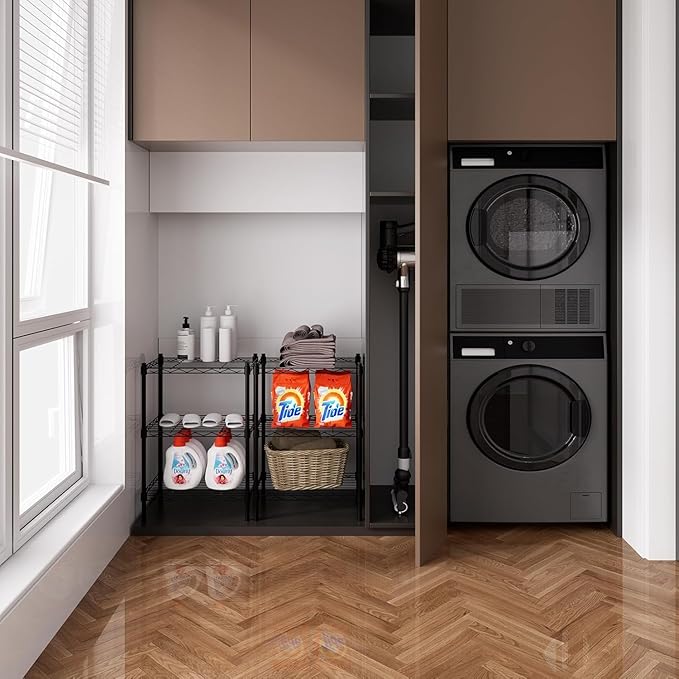 3-Tier Heavy Duty Wire Shelving Unit with Lockable Wheels, Metal Storage Rack for Garage, Pantry, Kitchen & Living Room, 39.4" H × 36.9" L × 18.6" D