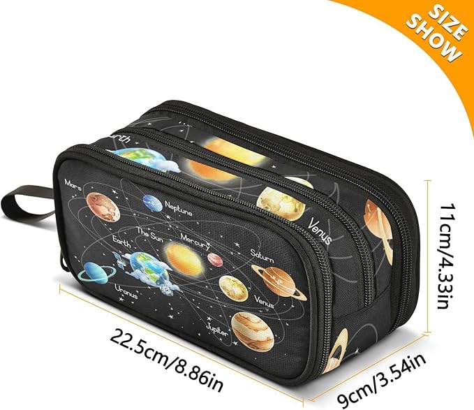 Solar System Space Planets Pencil Case Box Boys Girls Large Pencil Pouch with Zipper Compartments Big Capacity Stationery Pen Bag Organizer for Kids Teens Adults School