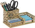 EasyPAG Desk Organizer 3 Compartment Pen Holder for Desk Office Supplies Caddy with Sticky Notes Holder for School Home, Gold
