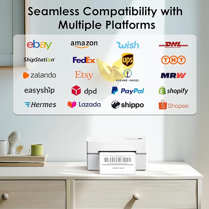 Bluetooth Thermal Shipping Label Printer, 4x6 Portable Thermal Address Label Printer for Small Business, Compatible with iPhone,Android,Windows,Mac–Works with Ebay Shopify USPS&More, White