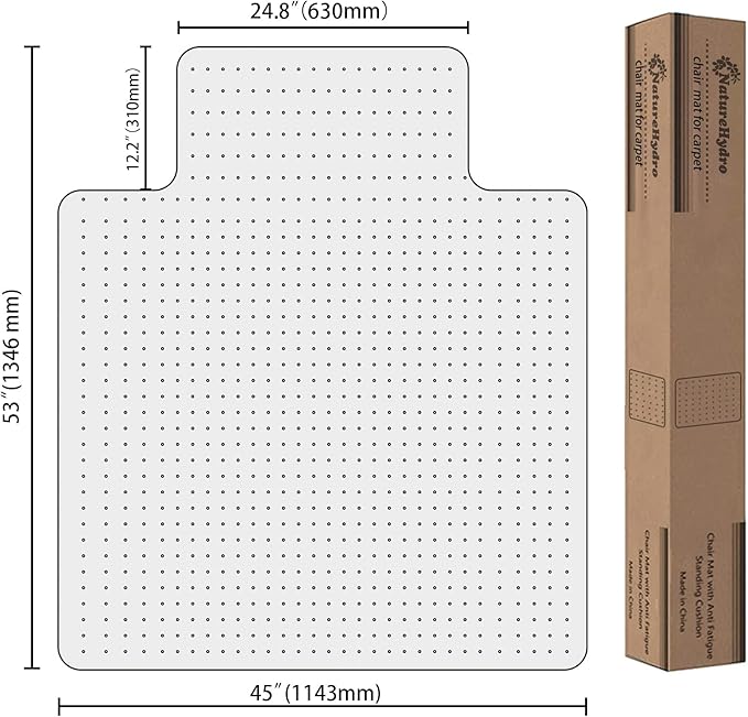 Naturehydro Chair Mat for Low Pile Carpeted Floors - 53" x 45" x 0.09" Clear Plastic Chair Mat Under Desk, Easy Glide Rolling Floor Protector, BPA and Phthalates Free (with Lip)
