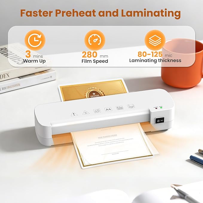 VUSIGN Laminator Machine, 9 Inch Laminators with 40 Laminating Sheets, 2 Roller System Thermal Laminator with Paper Trimmer & Corner Rounder, Laminator Kit for Home Office School and Class, White