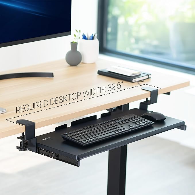 VIVO Large Keyboard Tray Under Desk Pull Out with Extra Sturdy C Clamp Mount System, 27 (33 Including Clamps) x 11 Inch Slide-Out Platform Computer Drawer for Typing, Black, MOUNT-KB05E
