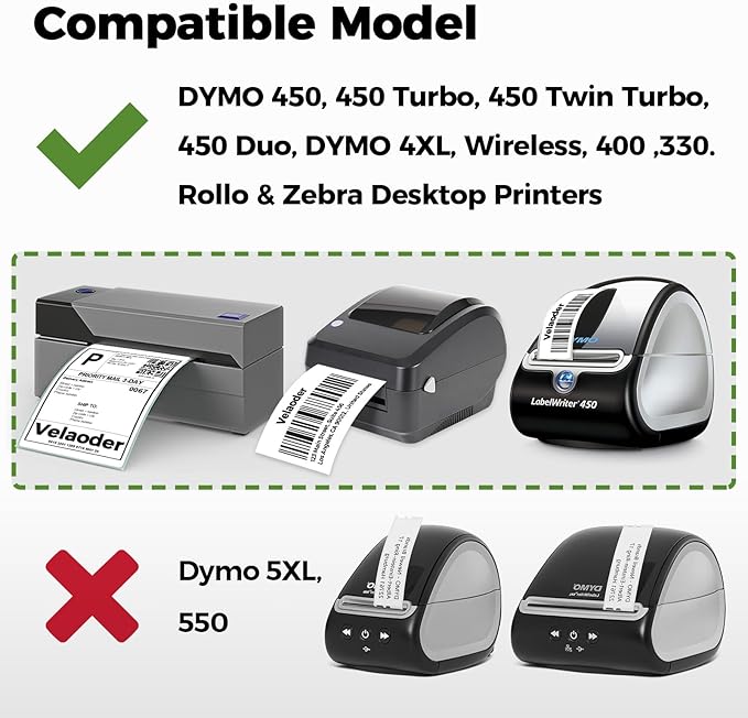 Address Labels Compatible with Dymo 30252 – 24 Rolls 8400 Barcode Labels (1 1/8” x 3 1/2”), Direct Thermal Label Fits for Dymo Labelwriter 450, 450 Turbo, 4XL (Not for 550, 5XL)