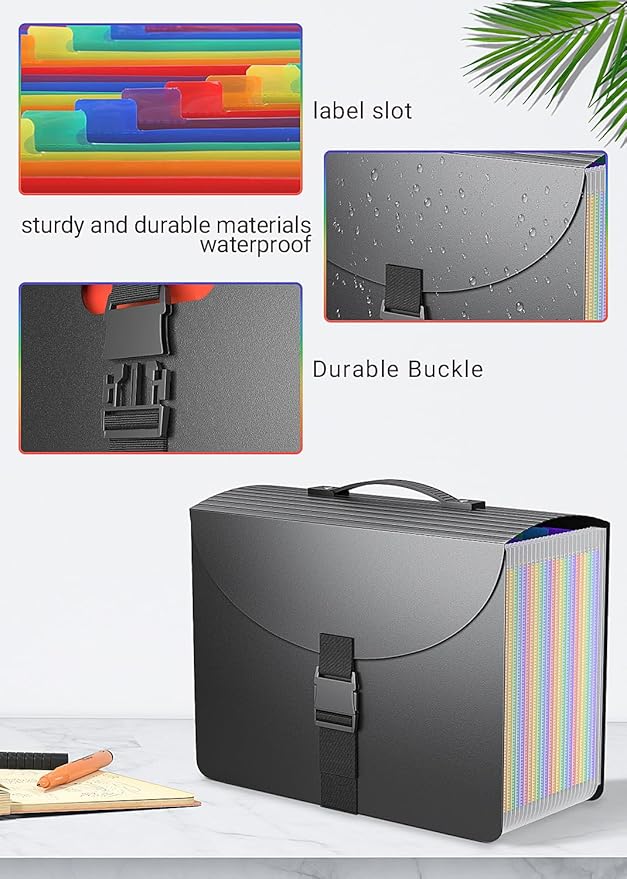 Expanding File Folders,Accordion File Organizer with Handle,25 Pockets Expandable File Folder Portable Filing Box,Adjustable Support Strap,Colored Tabs.Papers Bills Documents Organizer,A4/Letter Size