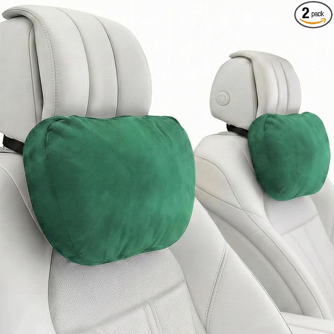 2PCS Car Pillow for Car Neck Pillow for Driving Seat Lumbar Support Soft Cushion with Extra Filling Accessories Back Support for Travel Nap and Trips Sleeping (Green, Head)