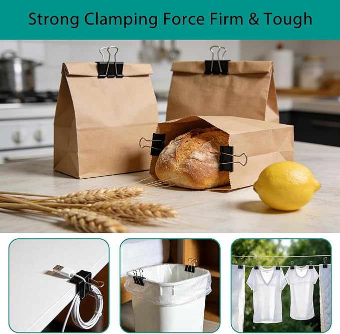3 inch Wide 7" Long Jumbo Binder Clips - 12 Pack Black Extra Large Heavy Duty Paper Clamps for Office School Supplies Home Organization
