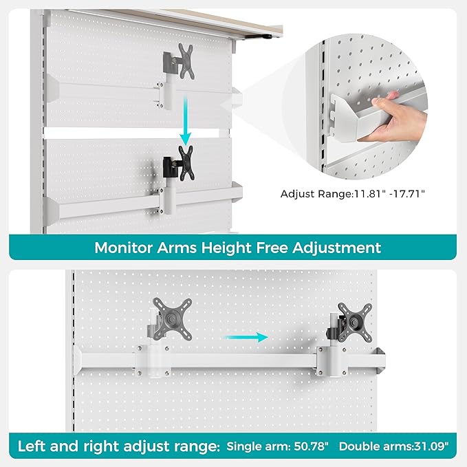 EUREKA ERGONOMIC Desk Pegboard with Dual Monitor Stands, LED Metal Pegboard for Gaming Desk, Privacy Panel with 4 Accessories Modular Hanging, Computer Accessories for Office, 59 x 34 Inch, White