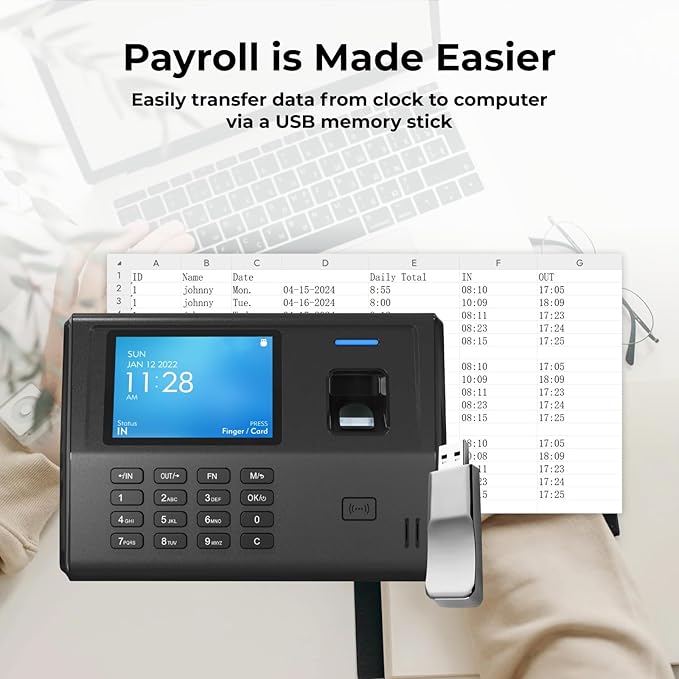 ANVIZ Time Clocks for Small Business Employees CX3 - No Monthly Fee No Software Required - Fingerprint Biometric Clock in and Out Machine - Right Out of The Box, Finger + RFID + Pin Punching