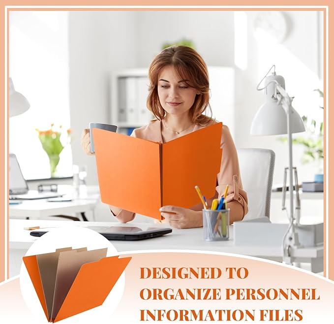 Skyygemm 12 Pcs Classification Folders Letter Size, 2 Pocket Dividers Pressboard File Folder with Fasteners, Expanding File Organizer Bulk for Teachers, Clergy, Office, Church, Christmas (Orange)