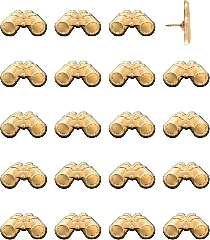 Binoculars Push Pins - Gold Bird Watching Map Pins for Cork Boards, Maps, or Lapel Use - Designed in USA - Set of 20