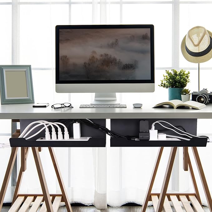 VIDOR Under Desk Cable Management Tray 1-Pack, 17" Cord Organizer, No Drill Alloy Steel, Perfect for Standing Desk, Wire Management for Office Home