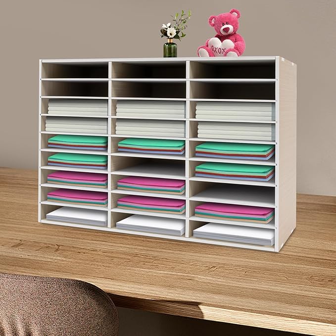 Literature Organizer 27 Slots Compartments Desktop File Sorter Mail Center Paper Storage Cabinet Home & Office Mailbox School Classroom Keepers (Grey)