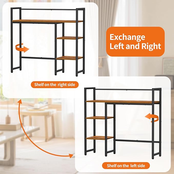 Snughome Desk Shelf, 31.9" Desktop Organizer Shelf, Desk Hutch for Computer Monitor, 4 Tier Desk Top Display Rack, Wood Desktop Bookshelf Storage Rack for Home Office Dorm, Rustic Brown
