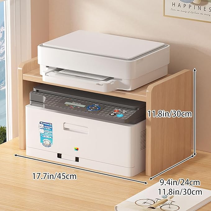 Desktop Storage Rack, Wooden Printer Stand with Compact Under Desk Shelf for Home Office Organization(Light Walnut,17.7 * 9.4 * 11.8in)