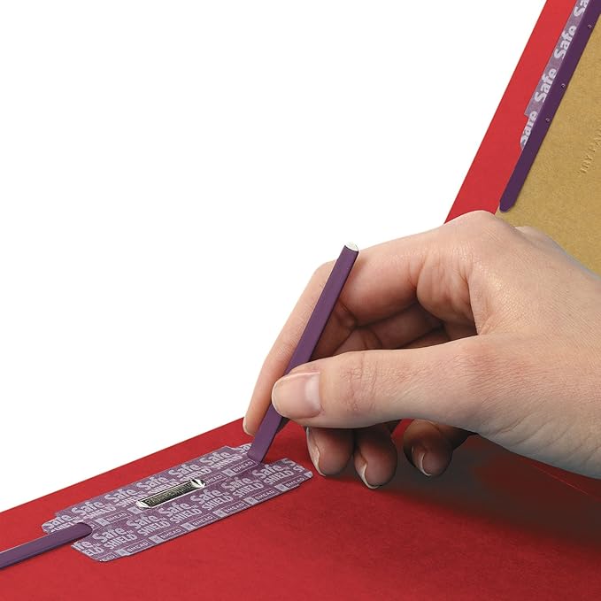 Smead 100% Recycled End Tab Pressboard Classification File Folder with SafeSHIELD Fasteners, 2 Dividers, 2" Expansion, Letter Size, Bright Red, 10 per Box (26783)