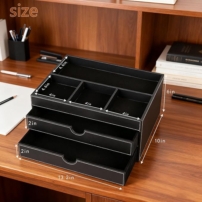Home Multifunctional Bag Drawer Organizer, Leather Office Filing Cabinet with four Independent Organizers, and Storage Cabinet on the Bedside Table in the Guest Room