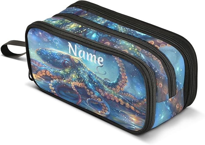 Custom Octopus Galaxy Pencil Case Box Boys Girls Personalized Name Large Pencil Pouch Stationery Pen Bag Organizer for Kids Adults School Office