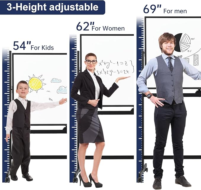 TSJ OFFICE Large Rolling Whiteboard - Dry Erase Magnetic 48 x 32 Inches White Board Height Adjust Double Sides Mobile Portable Easel on Wheels, Dry Erase Board with Stand for Office, Home & Classroom
