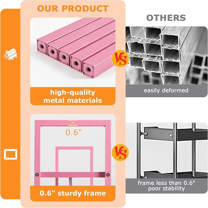 WelFurGeer LED Desk Shelf Organizer with RGB Light Strip, 2-Tier Desktop Shelf for Computer Monitor, Sturdy Metal Frame & Wood Shelves - Desk Hutch Bookshelf for Home Office, Dorm, Gaming Setup (Pink)