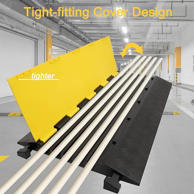 CXRCY 5 Channel Cable Protectors Ramp, 2Pack Cable Ramps,18000lbs Capacity Heavy Duty Rubber Driveway Traffic Speed Bumps Hose Cord Cable Protector Ramp for Wire/Hose/Pipe Hider