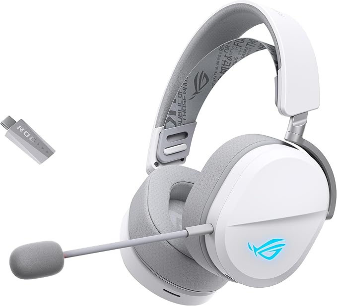 ASUS ROG Pelta Wireless Gaming Headset with Detachable Mic – Tri-Mode (BT, 2.4GHz, USB-C) 50mm Titanium-Plated Drivers, 70Hr Battery, Ergonomic, Lightweight, for PC, PS5, PS4, Switch, Mobile - White