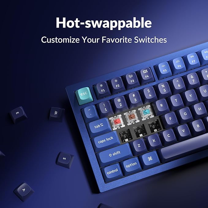 Keychron Q3 Wired Custom Mechanical Keyboard Knob Version, TKL Tenkeyless QMK/VIA Programmable Macro with Hot-swappable Gateron G Pro Red Switch Double Gasket Compatible with Mac Windows Linux (Blue)