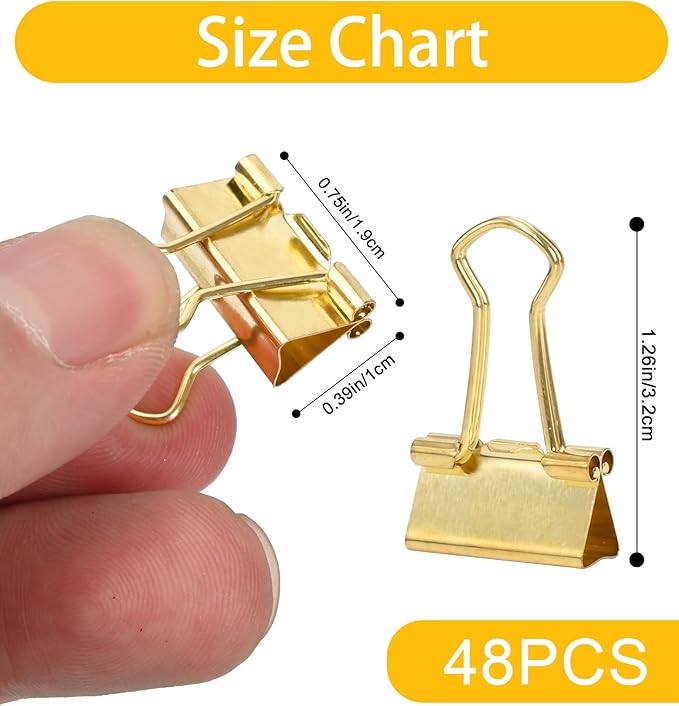 Konilaomu Small Clips Binder Clips 0.75 inch, Small Paper Clips for Office (48 Pcs) (Gold)
