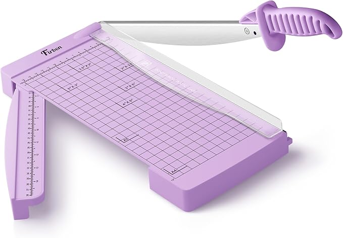 Firbon 12" Guillotine Paper Cutter with Hidden Ruler, Compact Heavy Duty 12-Sheet Capacity Trimmer for Cardstock, Photos, Scrapbooking, Office, Classroom, Studio (Purple)