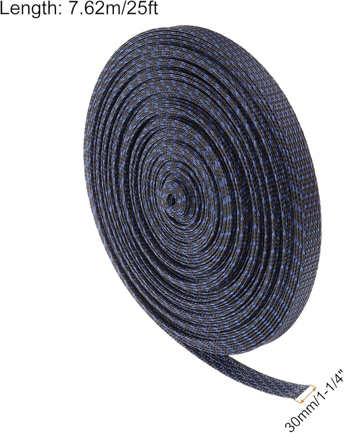 100ft PET Expandable Wire Loom 3/4 Inch, PET Braided Wire Sleeving Cable Management Sleeve Tubing [for Audio Video Home Office Cord Protector]-Black, Blue