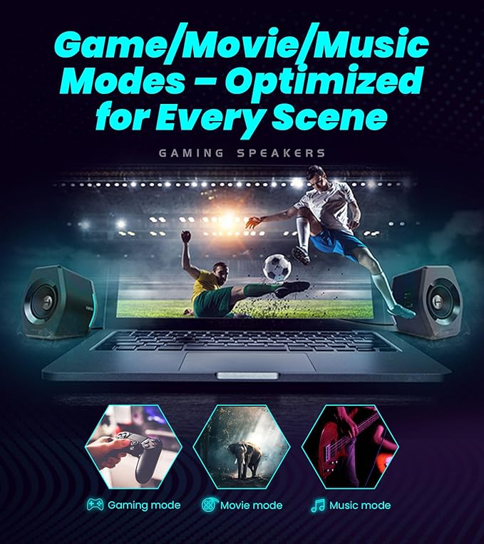 Edifier G2000 RGB Gaming Speakers, 32W Peak Power, Compact Design for PC/PS4/Desktop, Bluetooth 5.1, 3.5mm AUX, Game/Movie/Music Modes, 12 RGB Lighting Effects - Black