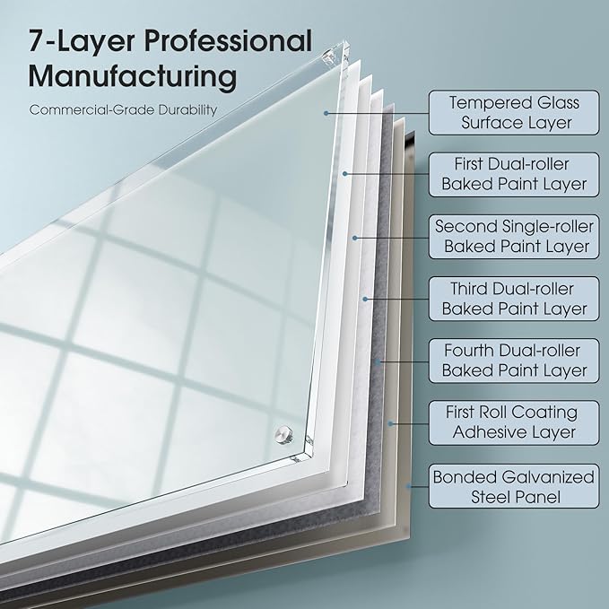 MaxGear Glass Whiteboard Wall Mounted, Frameless Magnetic Dry Erase Board, Tempered Glass, Steel-Backed, Non-Porous Smooth Surface, Floating Design, Accessories Included, for Office Home Classroom