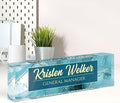 Name Plate for Desk, Desk Name Plate Personalized, Cyan Office Decor for Women Men, Acrylic Desktop Accessories, Office Gifts for Boss Nurse Teacher Coworker, Employee Appreciation Gift (Cyan Coast)