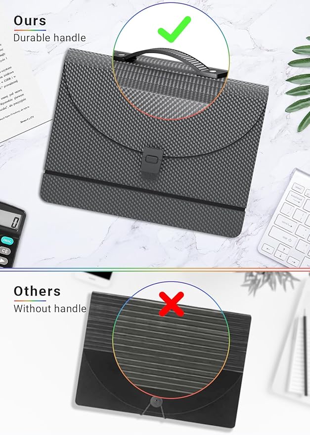 Accordion File Organizer/Expanding File Folder with Handle,13 Pockets Filing Box,Perfect for Desktop Standing/Portabe Document Paper Organizer,A4/Letter Size,Monthly/Blank Tabs,Black Diamond