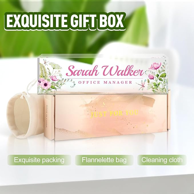 Name Plate for Desk, Desk Name Plate Personalized, Office Decor for Women Men, Acrylic Desktop Accessories, Office Appreciation Gifts for Boss Social Workers Nurse Teacher Employee (Pink/Cyan)