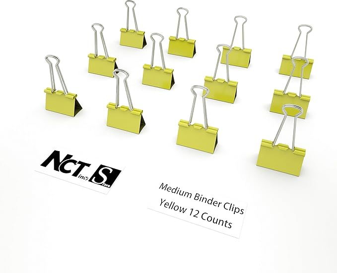 Nctinystore Binder Clips Medium Metal Clamp - 1-1/4 in (1.25 inch/32mm) (Yellow, 12-Count)