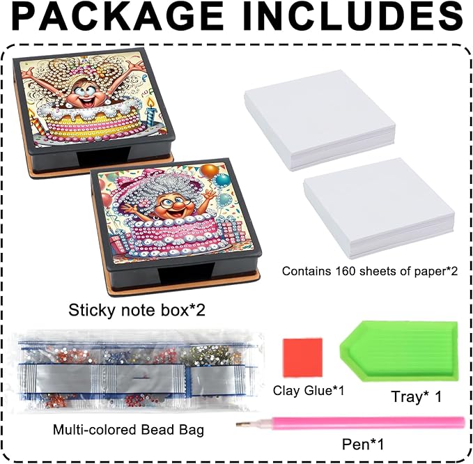 2 pcs Surprise Diamond Painting Kit Note Box,Memo Paper Storage Box Diamond Art,Sticky Note Holder Diamond Art,Diamond Painting Memo Pad For Office Desk. (Surprise)