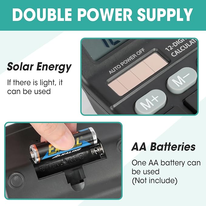 2 Pack Calculator Bulk, 12 Digits Calculators Desktop with Large LCD Display and Sensitive Butto, Solar and Battery Dual Power, Desk Calculator