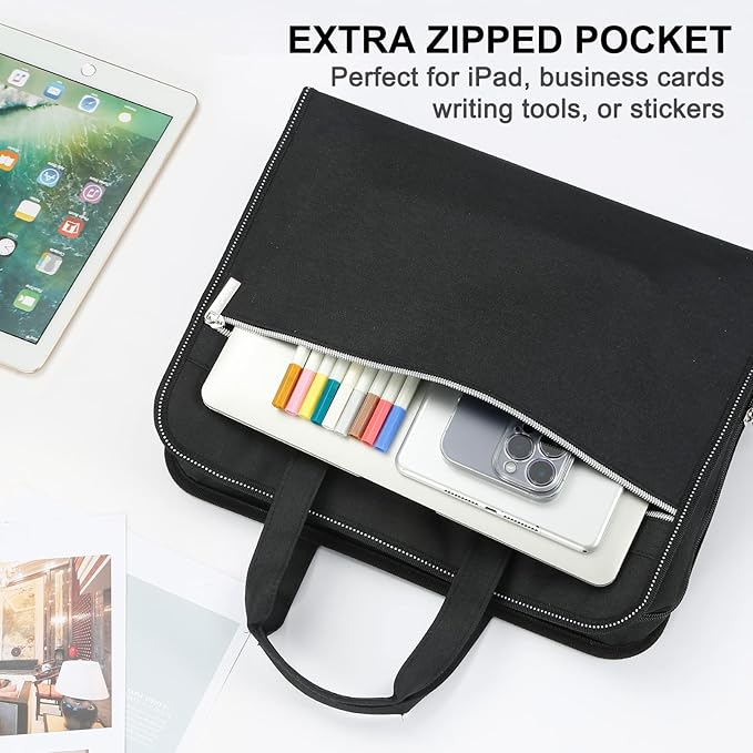 SEEKIND Heavy Duty Accordian File Organizer with Handle,26 Pockets Expanding File Folder, Portable Cloth Document Organizer Accordion File Keeper for Letter Size / A4 File, for Office, School-Black