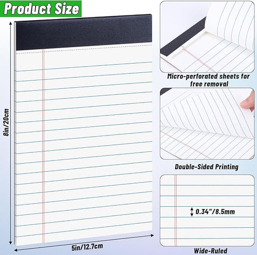 48 Pack Legal Pads Bulk,5 x 8 Inch White Notepad, Note Pads College Ruled Perforated Memo Pad for Work Study Daily Note Taking List, Lined Writing Pads Memo Refills Notepads for Office Home School