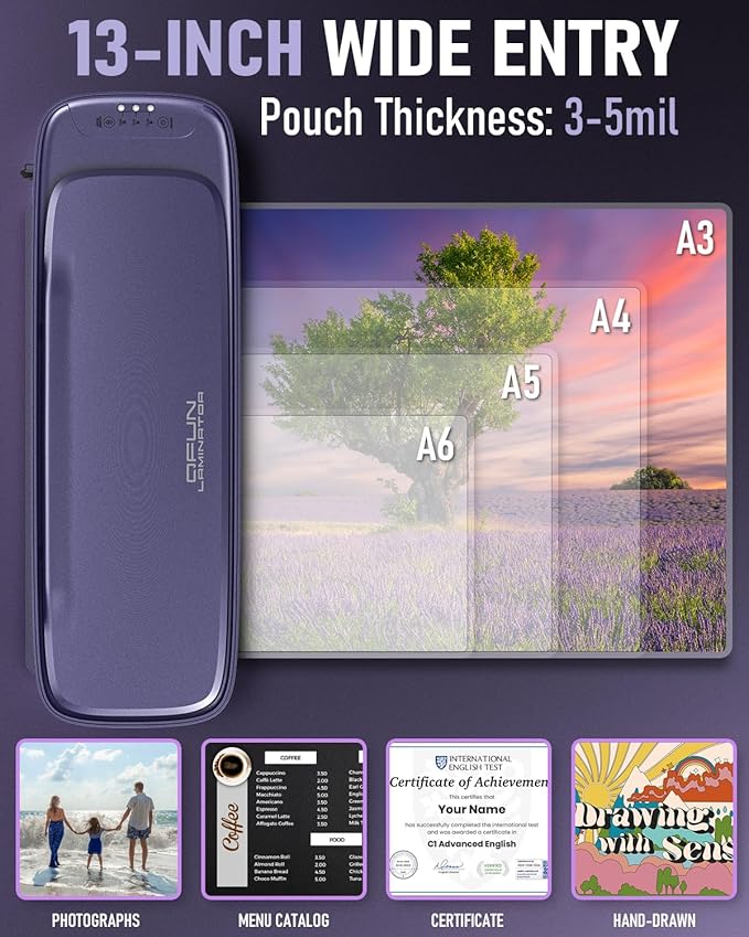 Laminator Machine 13 Inch Wide Thermal Lamination 9 in 1 Cold Hot A3 Laminating Machine for Teacher Personal, 60s Warm-Up No Jam laminator Machine 11x17 with 30 Laminating Sheets for Home Office Use