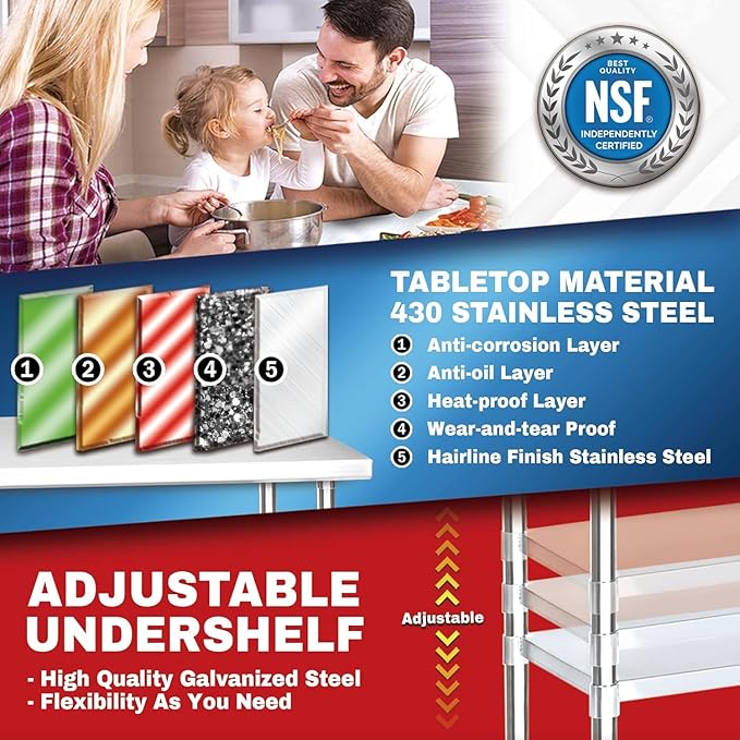 DuraSteel 24x72 Stainless Steel Work Table - NSF Commercial Prep Metal Table - Outdoor Pizza Oven Stand w/Under Shelf - Kitchen Island Laundry Utility Garage Microwave Stand Rolling Storage Cart Vevo